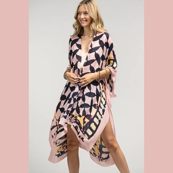 Psychedelic Retro Tie Dye Coverup Kimono Duster - Picture 5 of 8